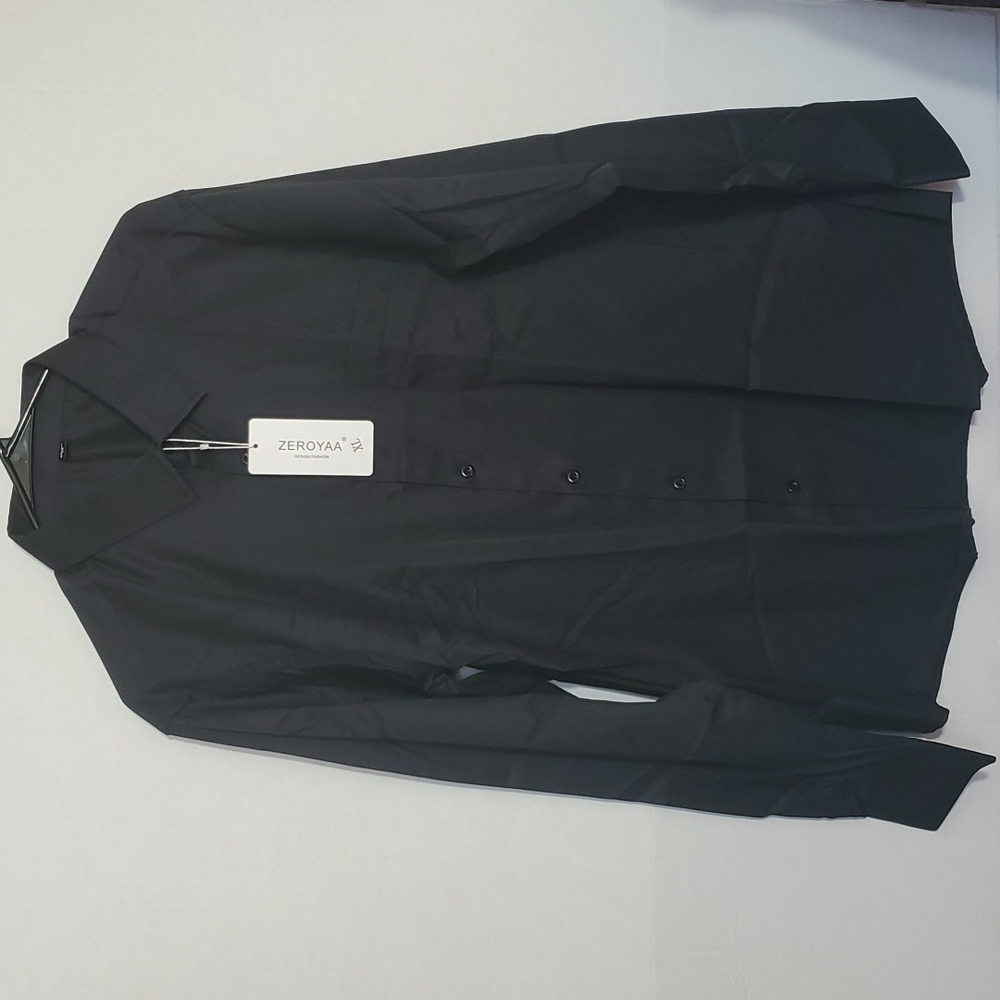 Zeroyaa mens long sleeve black dress shirt size xl